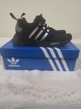 Adidas Kids' Black Athletic Sneakers with Silver Stripes